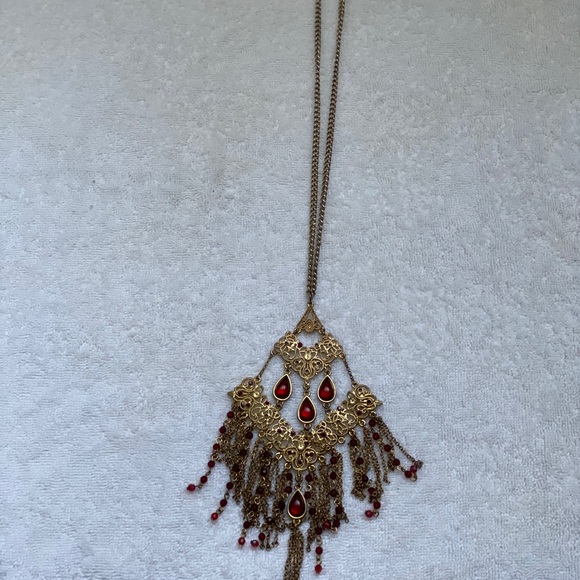 SOLDVintage Long red and gold crystal necklace - Picture 3 of 7